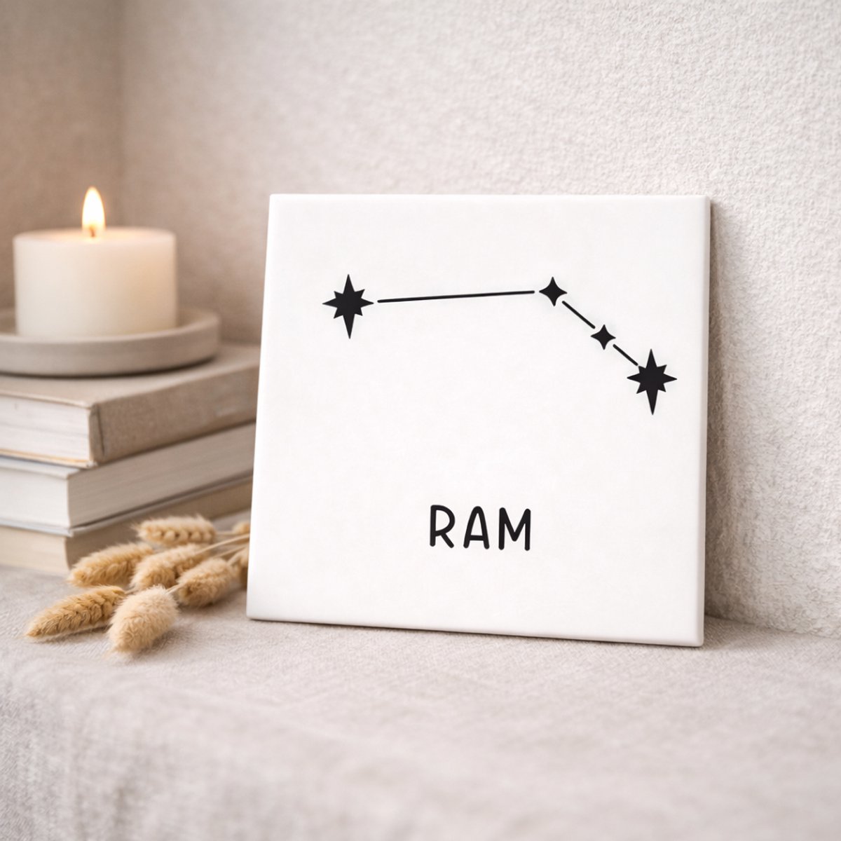 Troubadot | Tegeltje sterrenbeeld Ram | minimalistische | decoratieve tegel met sterrenbeeld | kraamcadeau | geboorte | persoonlijk cadeau