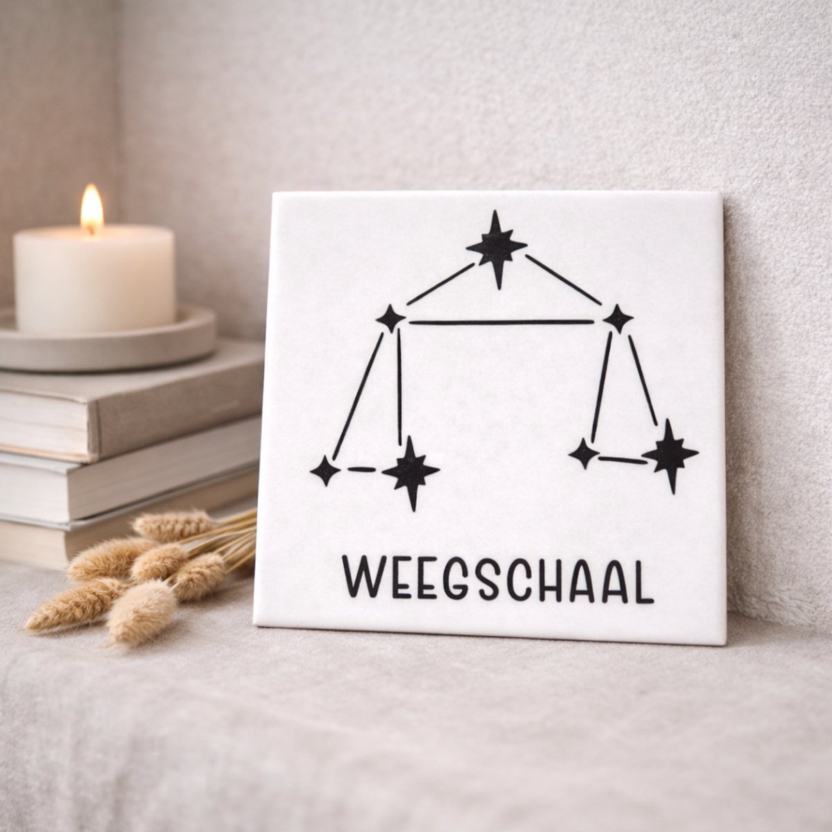Troubadot | Tegeltje sterrenbeeld Weegschaal | minimalistische | decoratieve tegel met sterrenbeeld | kraamcadeau | geboorte | persoonlijk cadeau