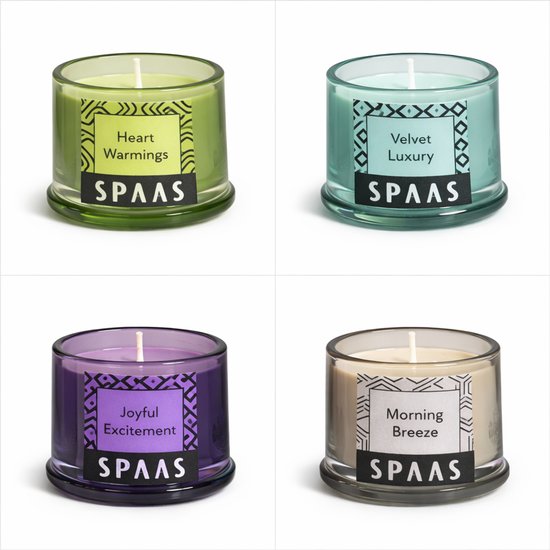 Ensemble Cadeau Bougies Parfumées Spaas – 7,5 cm – 4 pièces – 4 Senteurs – Bougies en Verre