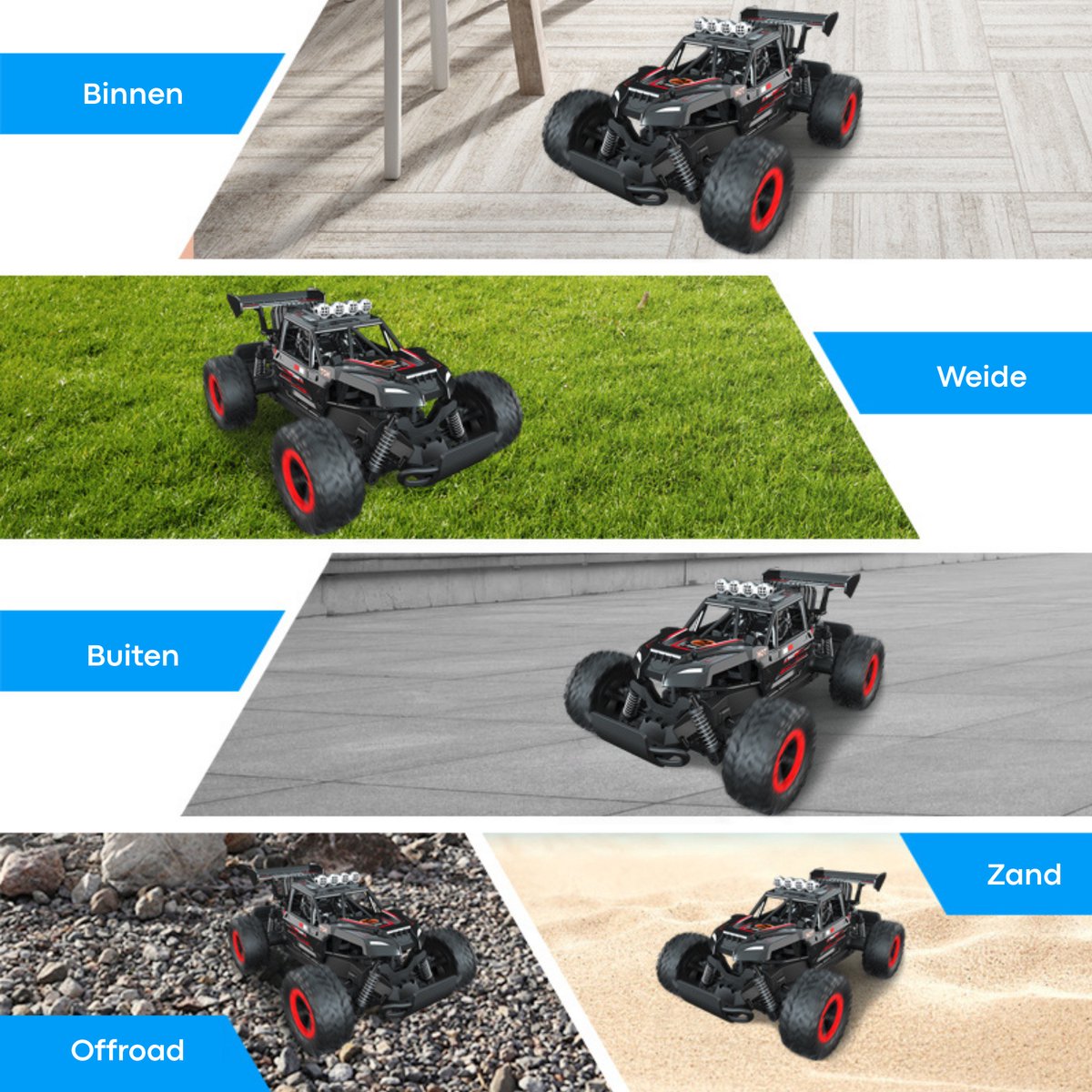 Nexar Bestuurbare Auto - RC Auto Monstertruck - 33 km/u - Afstandsbestuurbare Auto voor Buiten - Met Verlichting & 2 Accu's - Rood — afbeelding 4