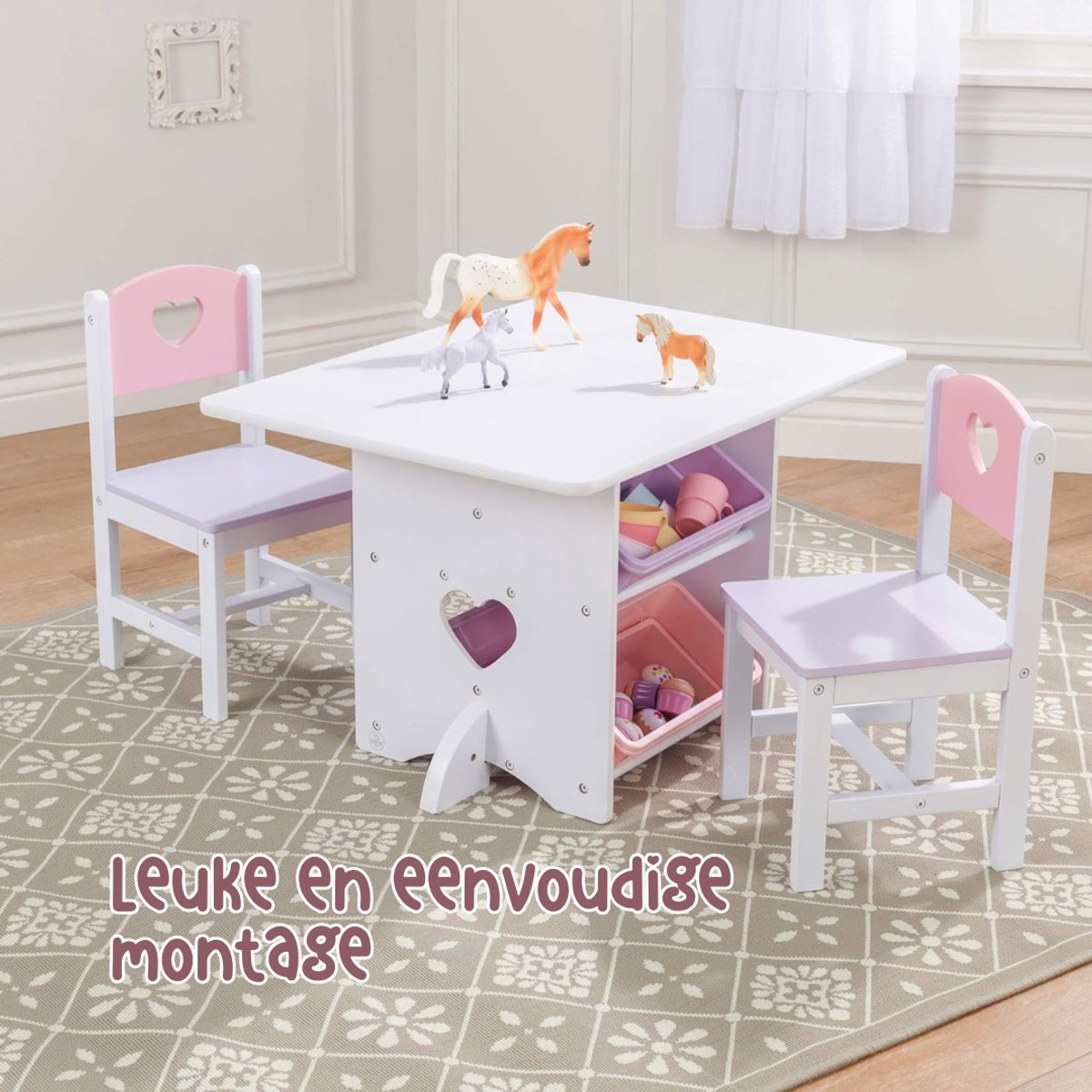 Aura® Kindertafel Met Opbergruimte - Kindertafel Met Stoeltjes – Kinderbureau – Wit/Lavendel - ‎31cm x 223cm x 20cm