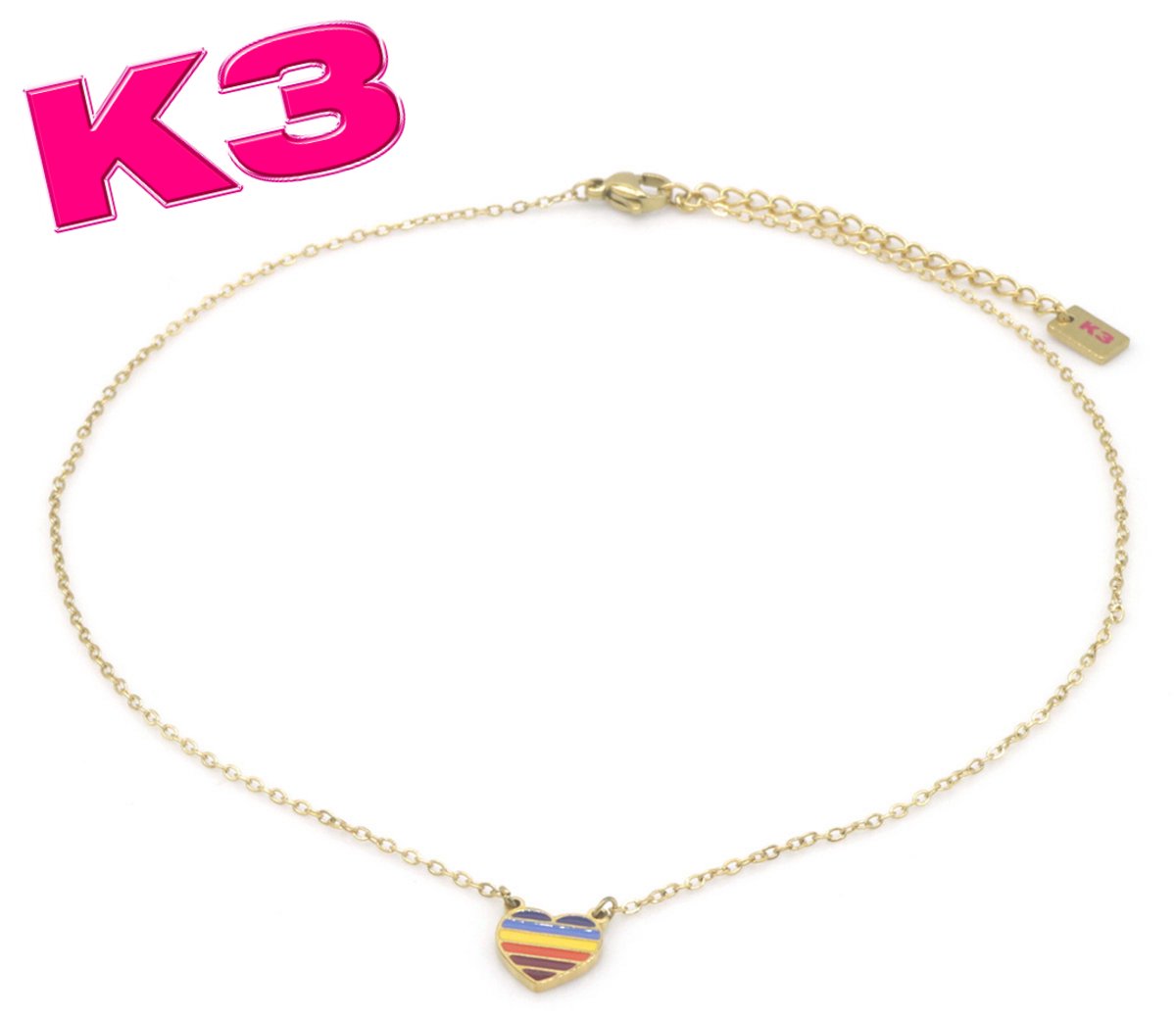 K3 Ketting met Regenboog Hart - Goudkleurig RVS - K3 merchandise - K3 sieraden