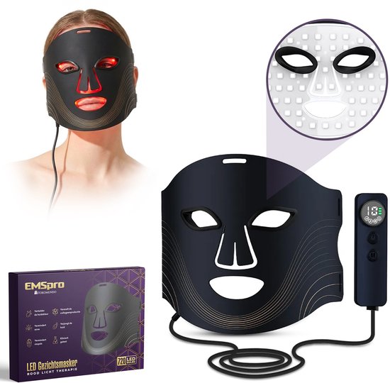 EMSpro LED gezichtsmasker lichttherapie - Anti-aging led masker met rood licht therapie - Led Face mask - infrarood masker - led masker lichttherapie LED Masker - collageen masker - Red Light therapy mask