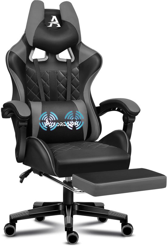 Gamingstoel met Voetsteun en Lendesteunkussen - Gamingstoel - €119,99