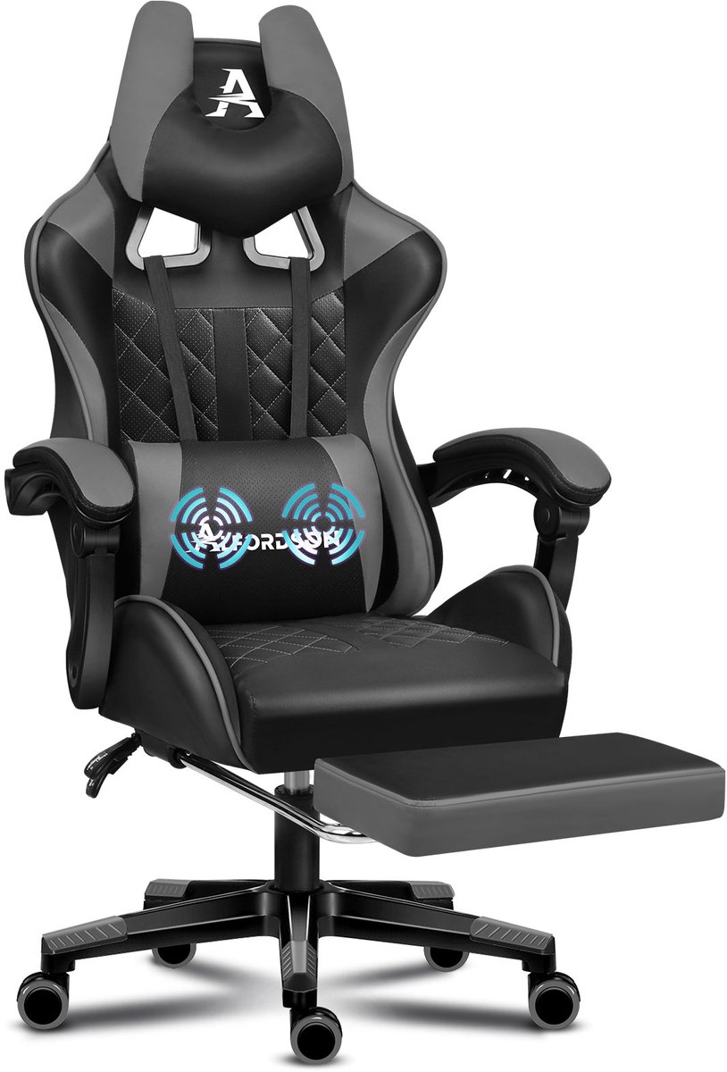 Gamingstoel met Voetsteun en Lendesteunkussen - Gamingstoel - €119,99