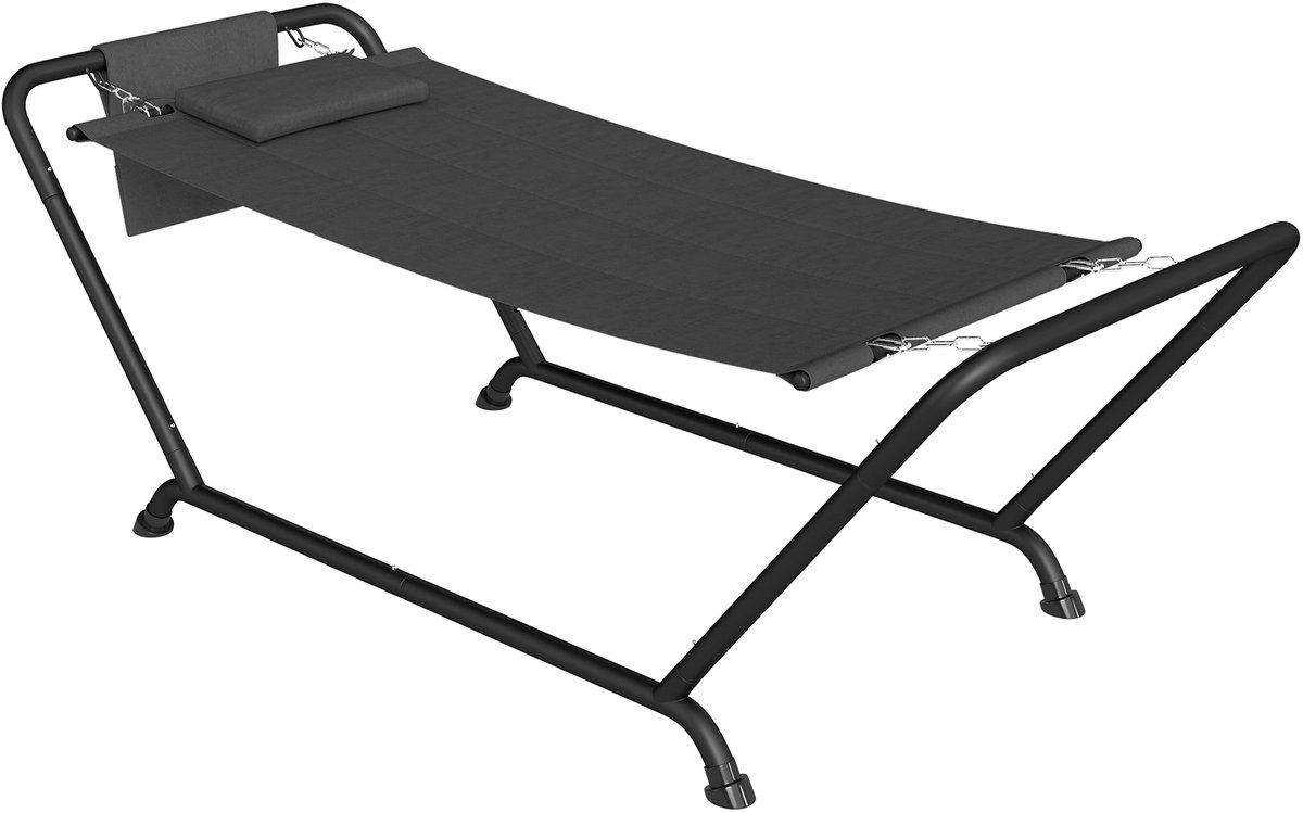 Ligbed - Tuin - Zonnebed - Ligstoel - Loungebed - Weerbestendig - Verstelbaar - Buiten - Opklapbaar - Donkergrijs + Zwart