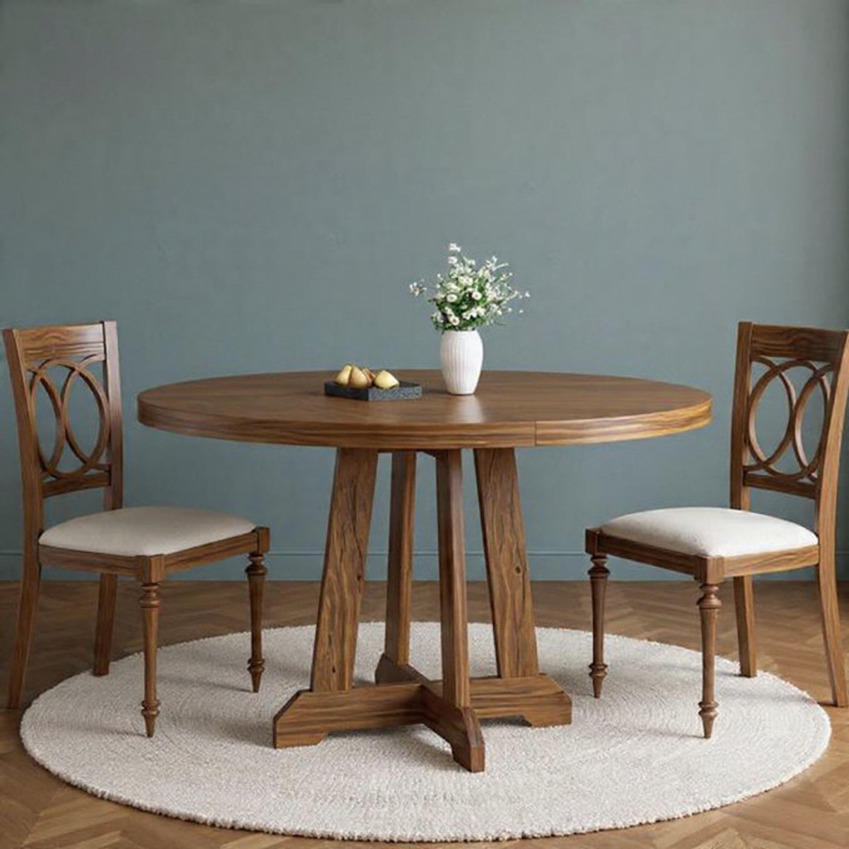 Aurelia Ronde Boereneettafel Ø122 cm – Ronde Eikenlook tafel voor 4-6 personen met Kruispoot Casa Serena – 122 cm – Casa Dorada