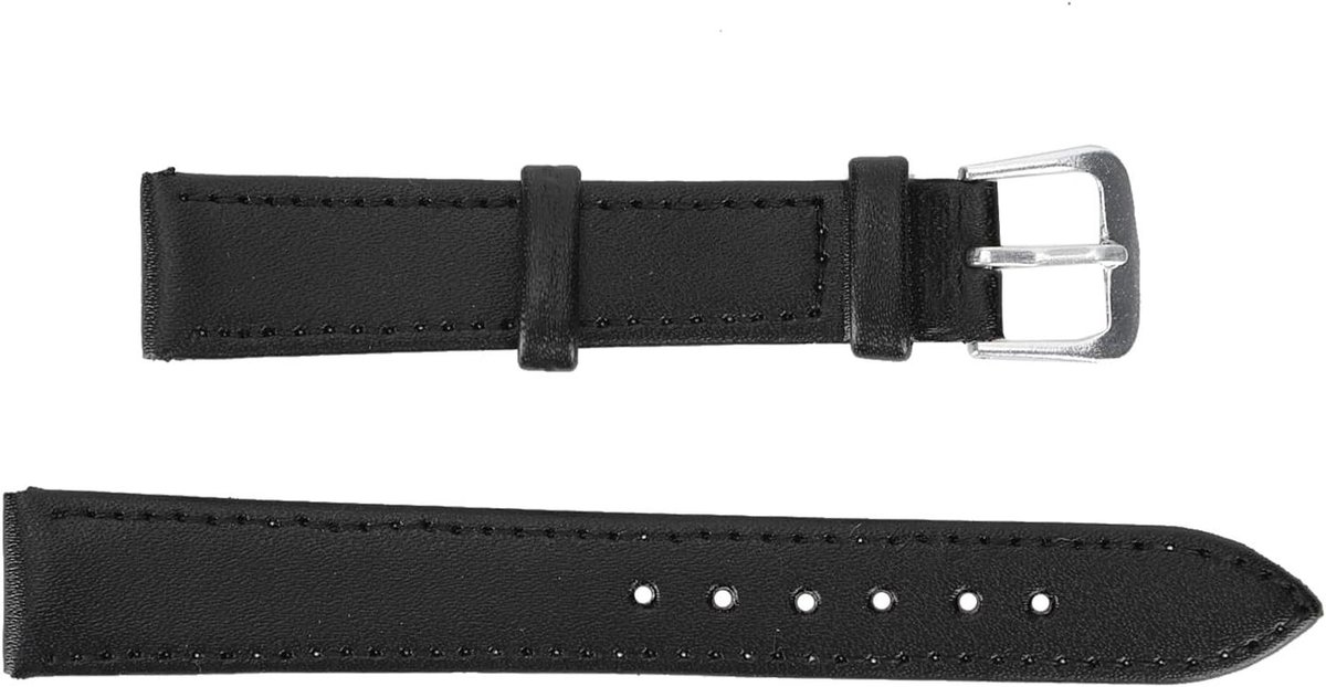 Lederen horlogeband met gesp in zwart PU-leer - comfortabele vervangende band voor smartwatches (16 mm)