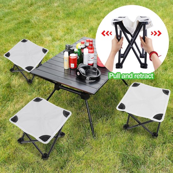 Portable Folding Stool, Mini Folding Chair, Camping Stool for Fishing, Garden, Camping, Travel, Picnic, Beach，28*28*23cm(White) — afbeelding 2