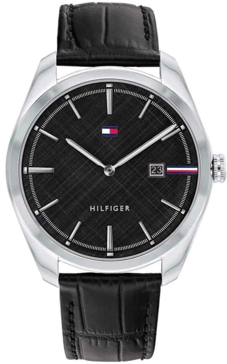 Tommy Hilfiger Theo - Horloge - Kwarts - Zwart Leren Band - Zilverkleurige Kast