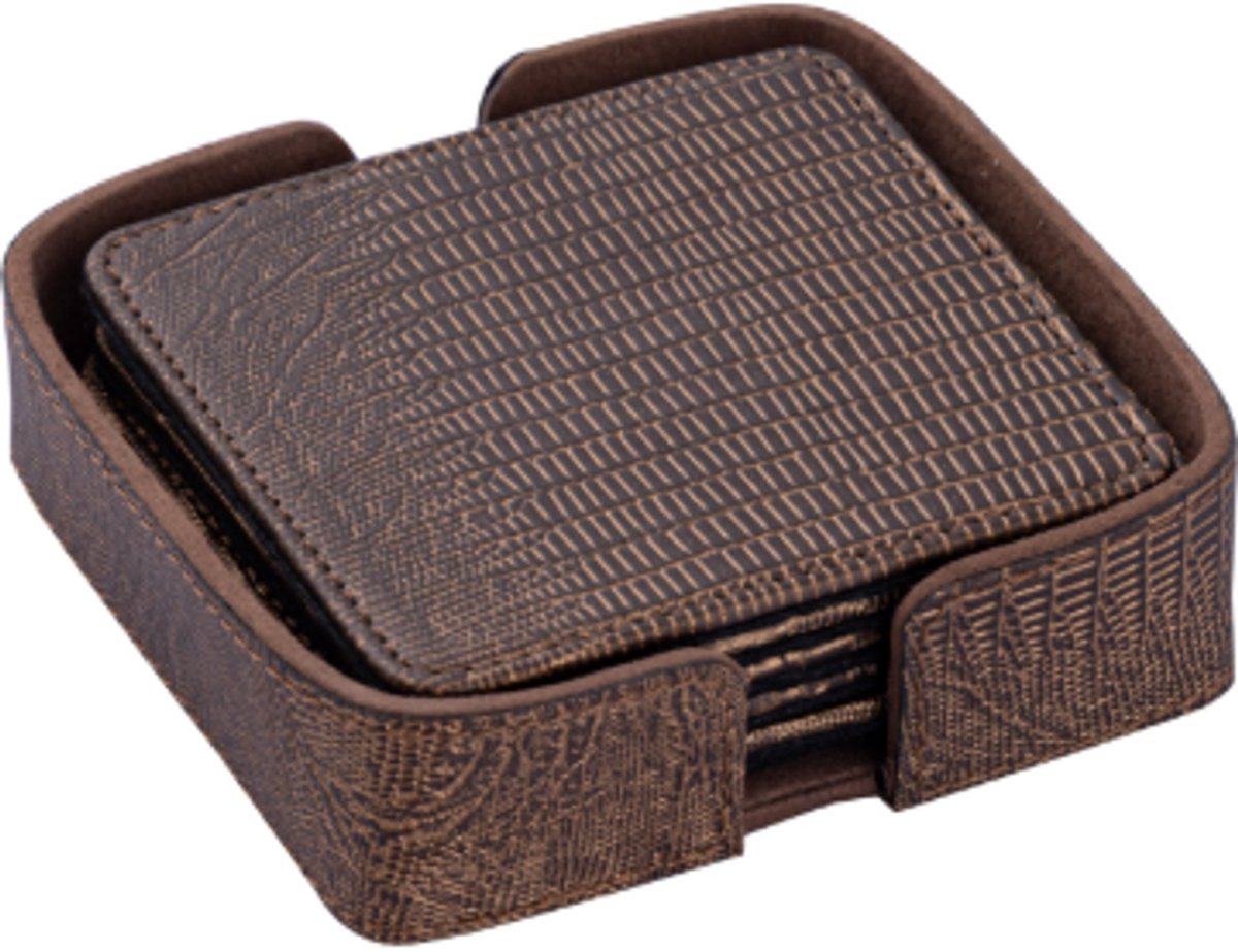 Rafal Bronze Onderzetters - Set van 6 - Vierkant - Vegan Leer - 13 x 13 cm - PTMD
