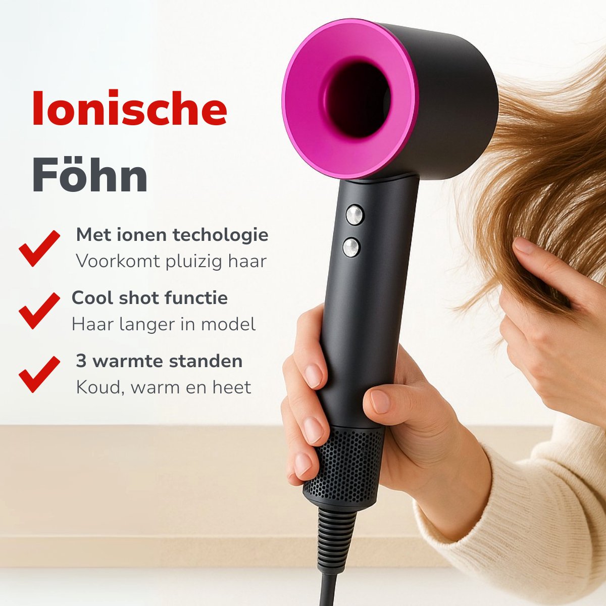 A.I.&E. Ionische Haardroger 1600W met Cool Shot - afbeelding 2