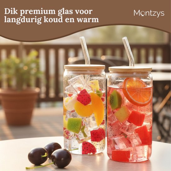Montzys® Tasse à Café en Verres - 2 pièces - Tasse à boire 500 ml - Tasse à café - Glas à cocktail et à café glacé - Tasse à thé - Avec Pailles et Batteurs en Verres