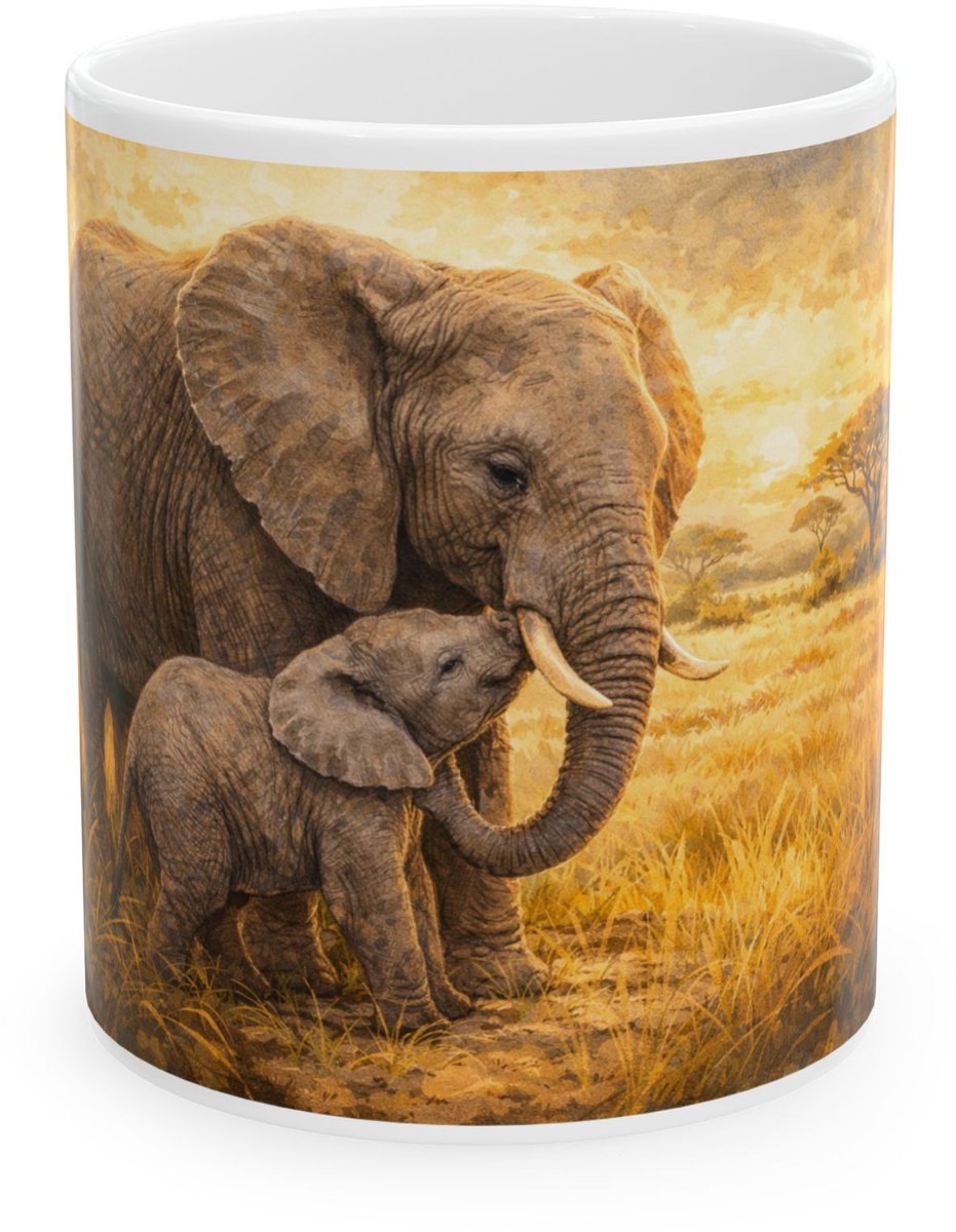 Plot-Twister - Dieren Mok 330ML – Olifant - Keramische Koffiemok met Unieke Dierenprint – Vaatwasser & Magnetronbestendig – Cadeauverpakking met Venster