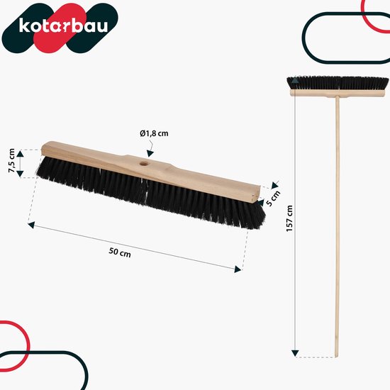 KOTARBAU® Straatbezem, met Houten Steel, 35 cm, Bruin, Nylon Borstels, Veegbezem, Buitenbezem, Tuinbezem, voor Binnen en Buiten, Ergonomisch Ontwerp van KOTARBAU — afbeelding 4
