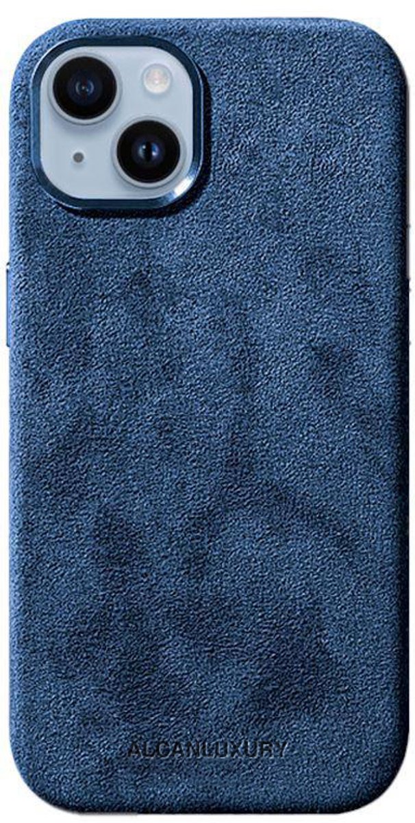 Alcanluxury Alcantara telefoonhoesje geschikt voor Apple iPhone 14 Plus - Ocean Blue