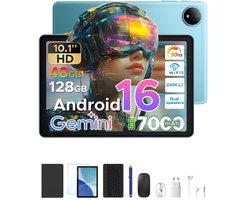 POCKAM P10 TAB - Gemini AI Tablet - 48 GB RAM (8+40 GB) + 128 GB ROM - 10,1 inch HD- Android 16 - 7000mAh - Quad-Core T310 - Dubbele luidsprekers - Volledige accessoirebundel met toetsenbord en stylus