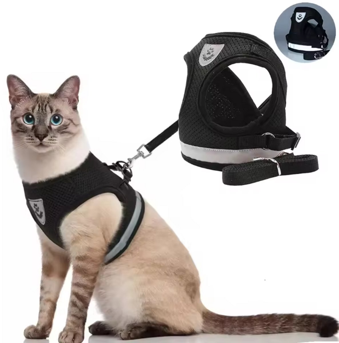 Kattentuigje - Kattenharnas - Kattentuig Met Looplijn - Hondentuigje - Hondenharnas - Zwart - Maat M