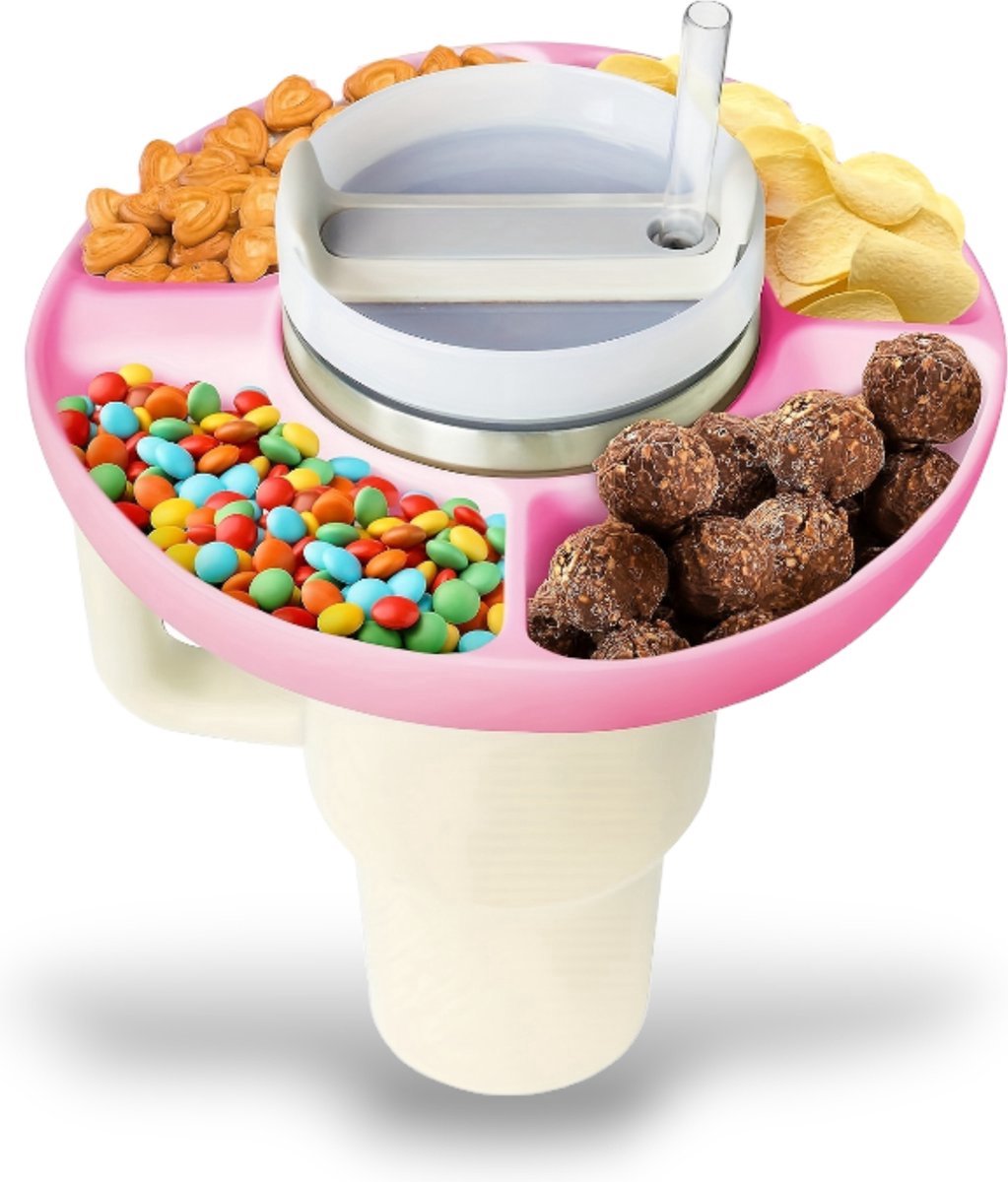 Klikkopers® - Snackhouder voor Thermosfles - Snackdienblad voor Beker - Siliconen Snackschaal - Cup Accessoires - Roze