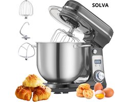 SOLVA Keukenmachines - Deegmachine - Kneedmachine - Deegmixer - 6 Versnellingen - 1200W - 240V - 6L - 35,1×28,5×31,2 cm - Grijs