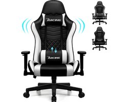Fukstern Gaming Stoel-Ergonomische gamestoel-170°Verstelbare Rugleunin gaming chair-Inklapbare voetsteun-Max. Draagvermogen 150 kg – Wit