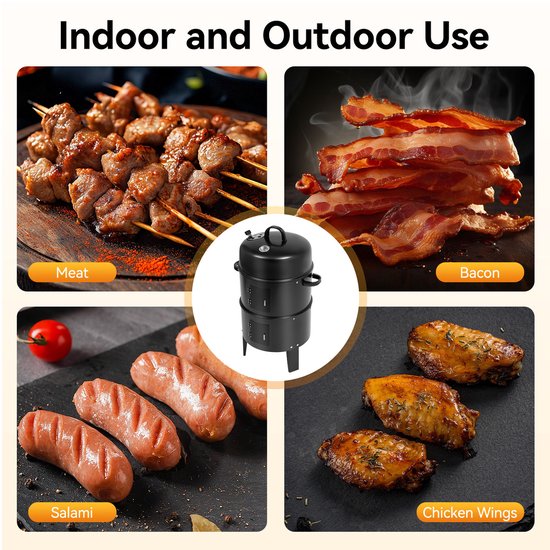 Zwaar-Duty 3-in-1 Houtskool Rookoven BBQ Grill met Thermometer - 2-Lagen Buiten/Kookstation, Gietijzer, Compleet met Rookoven, Grill & voor Terras, Camping, Achtertuin (Geen Montage van Onderdelen) van Merkloos — afbeelding 4