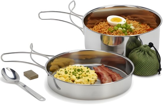Cheqo® Camping Pannenset - Camping Pannen - Pannenset Camping - Kampeer Pannenset - Kampeer Pannen - Camping Kookset - Kookset Camping - Camping Kookgerei - Camping Kookgerei Set - Camping Pan Set - Camping Steelpan van Cheqo — afbeelding 5