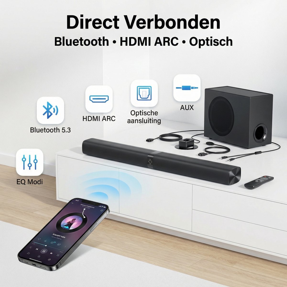 SyncGear 2-in-1 Soundbar met Subwoofer - 130W, Bluetooth 5.3 thumbnail 8