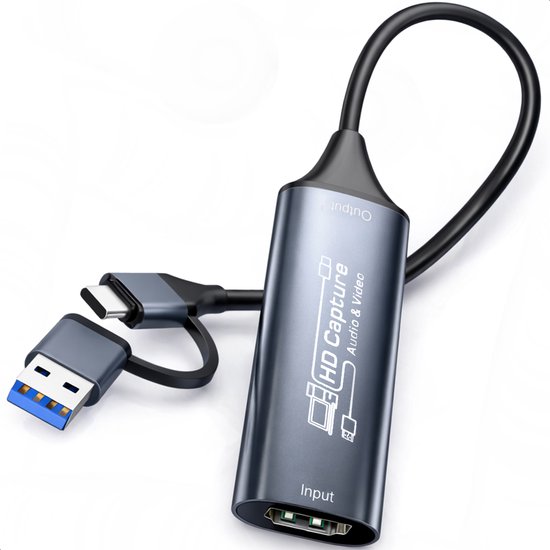 Skoov HDMI Capture Card Incl. USB-C Adapter - Video/Game Capture - HDMI naar USB - 1080P HD - Cam link - Video grabber - Streamen