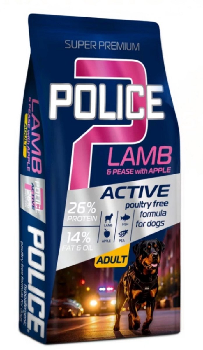 panzi pet Fit Active Burstin' out Panzi Police - Hypoallergeneen Hondenvoer – Hondenbrokken – Kipvrij – Lam, erwten & Rijst – Adult - 15kg