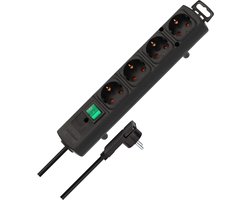 Brennenstuhl Comfort-Line Plus stekkerdoos 4-voudig (met platte stekker, schakelaar, 2 m kabel en extra brede afstand van de stopcontacten) kleur: zwart