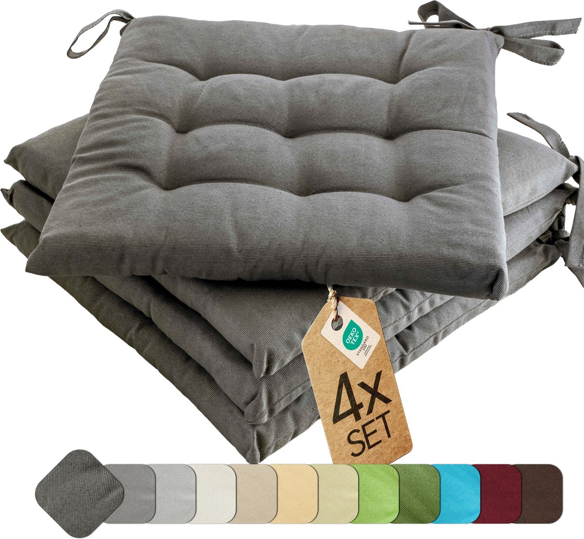 etérea Basic Zitkussen Stoelkussen - Seat Cushion 4 Stuk - 40x40 cm - Antraciet