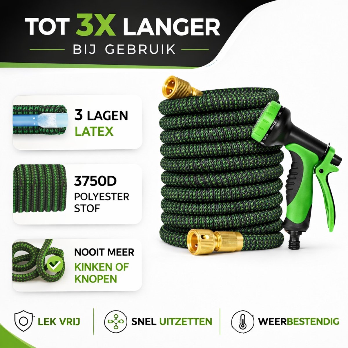 Ceruzo Flexibele Tuinslang tot 30 meter - incl. Sproeikop 10 standen - Koppelstukken - Slanghouder thumbnail 7