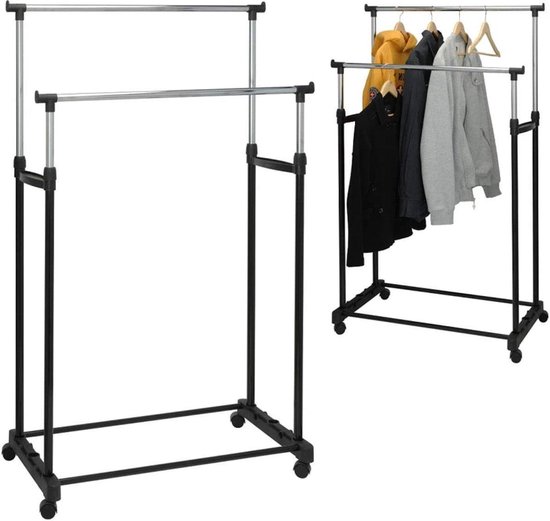 Kledingrek op wieltjes - Kledingrek metaal - Zwart - 100x49x163