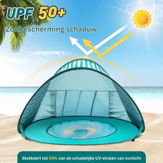 CLVP® Strandtent UV Bescherming - Strandtent Baby Pop Up - Strandtentje Extra Licht - Strandschelp - Strand Tent - Groen en Wit van CLVP® — afbeelding 3