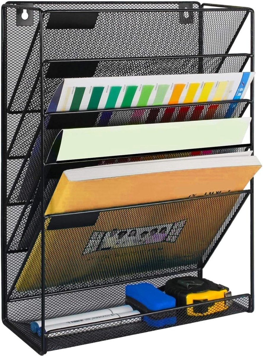 BOTC Tijdschriftenhouder wand - A4 - 6-laags Hangende Dossierhouder - voor werkplekken - Voor Kantoor en Thuis - Zwart