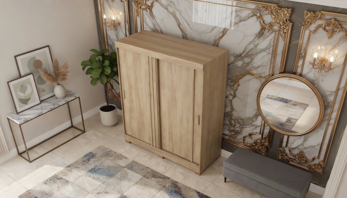 Kledingkast met Schuifdeuren – Casa Velluto AuroraFlex Garderobekast 159x200x48 cm Groen / Nature Shine – Moderne Slaapkamerkast met Laden, Legplanken en Kledingroede – Ruime Opbergkast met Omkeerbare Deuren