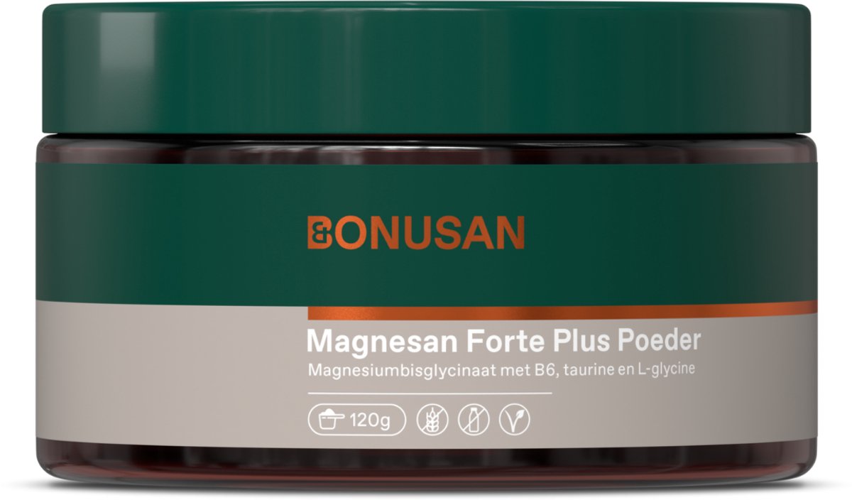 BONUSAN Magnesan Forte Plus poeder – 120 gram – Magnesium als magnesiumbisglycinaat – Met vitamine B6, L-glycine en taurine