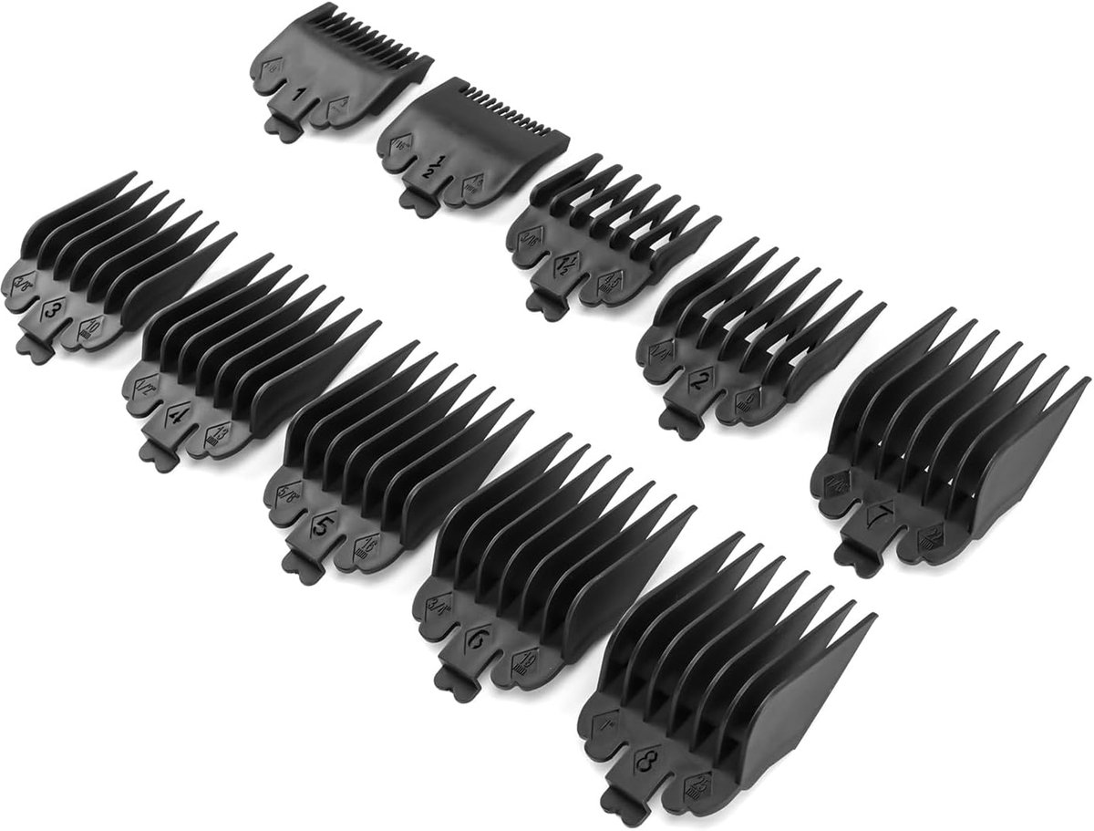 Tondeuse Opzetstukken - Geleidekammen Set - Haar Trimmen - 10 Delige Set - 1.5-25mm - Zwart