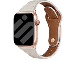 Strap-it leren bandje met drukknoopsluiting - horlogebandje geschikt voor Apple Watch 1/2/3/4/5/6/7/8/9/10/11/SE/Ultra (2) (38/40/41/42mm) - beige