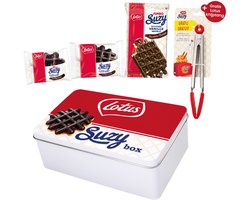 Lotus Chocolade Suzy snackbox - De ultieme collection box met Lotus knijptang - Lotus Suzy Mini, Jumbo en Luikse Wafel - 363g