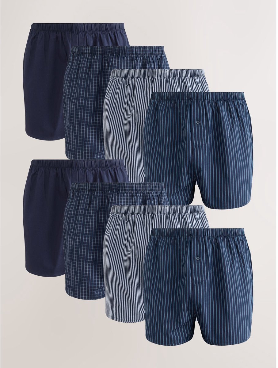 Next - Heren - Set van 8 geweven boxershorts - Blauw