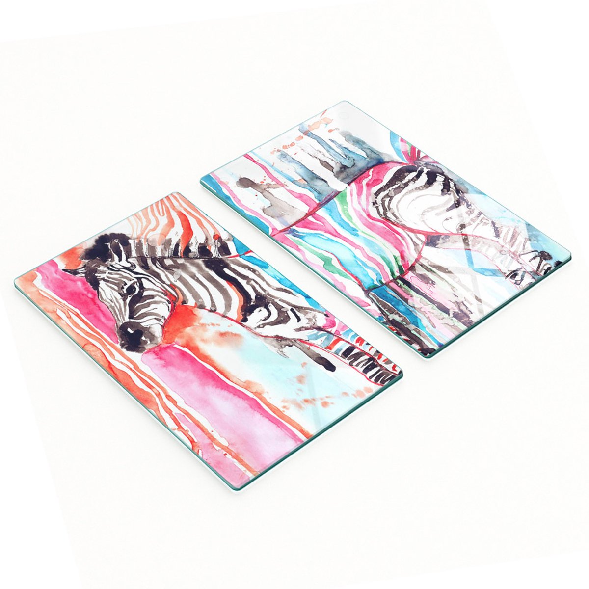 Glazen serveerplanken met kleurrijke zebraprint, 2x30x52 cm