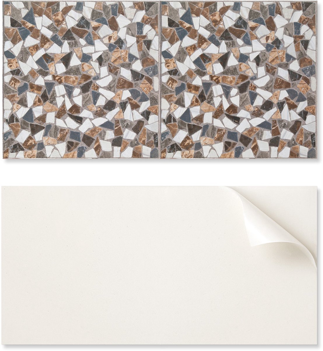 Zelfklevend PVC-eetkamerpaneel met afbeeldingen, 100x50 cm. Mozaïek met diverse vormen.