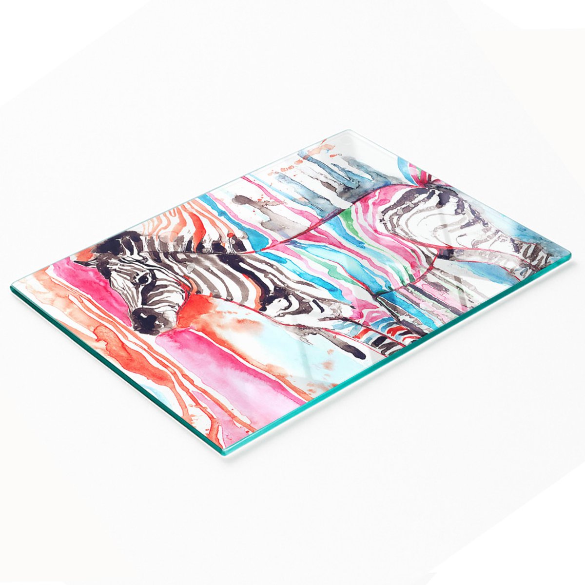 Gehard multifunctioneel decoratief bord van glas, kleurrijk zebrapatroon, 80x52 cm