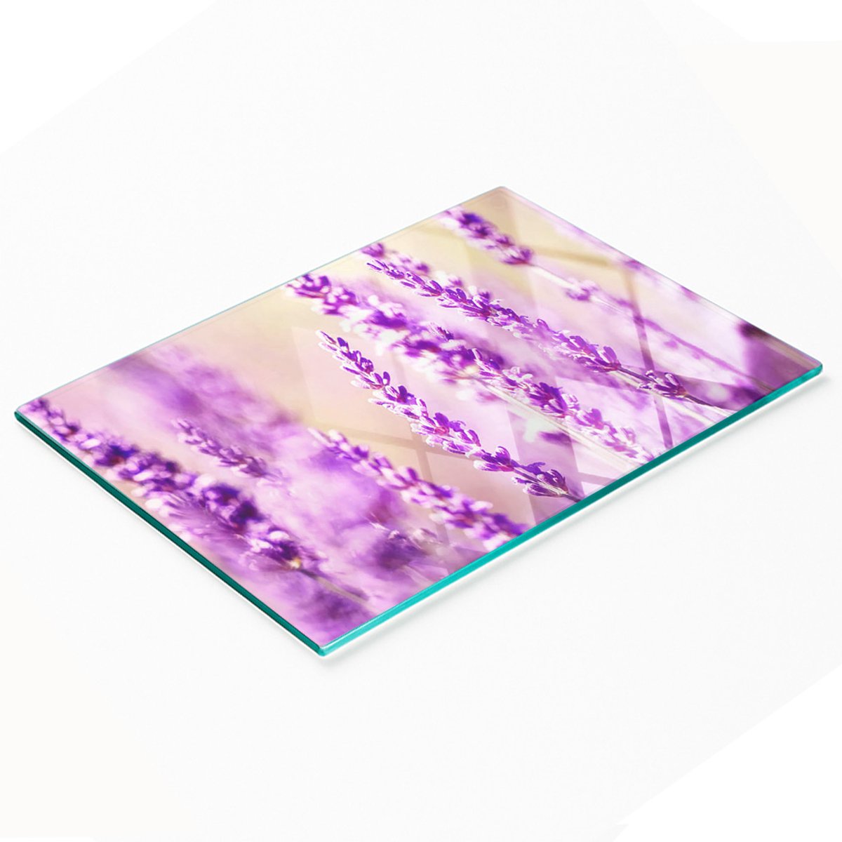 Decoratieve glazen snijplank met lavendelmotief, 80x52 cm