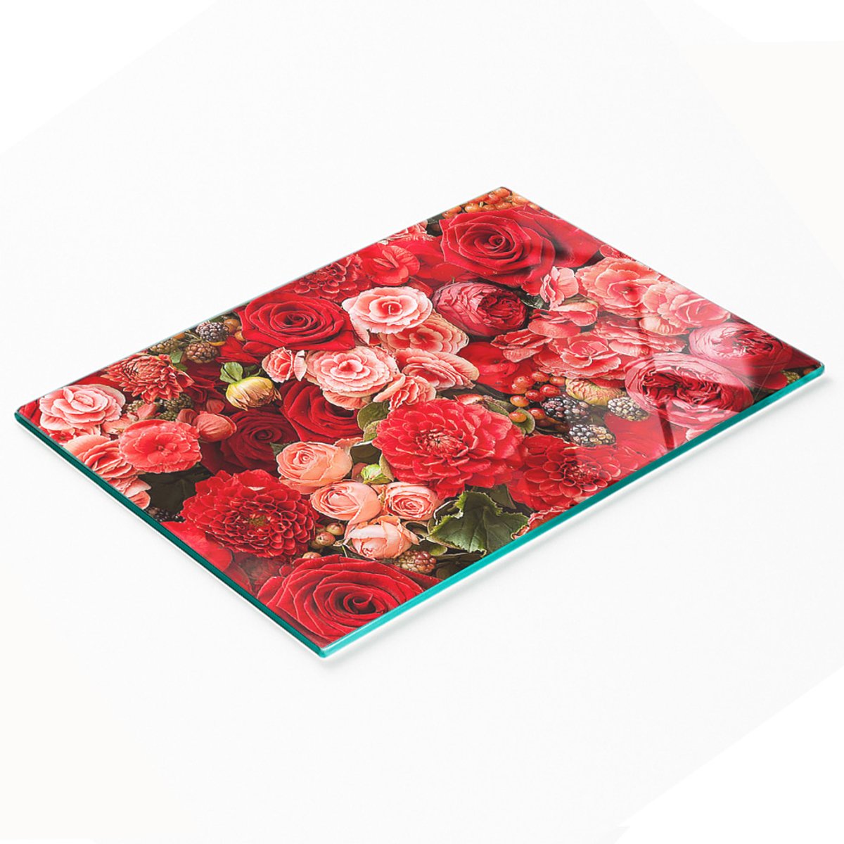 Multifunctionele decoratieve glazen snijplank voor de keuken met rode bloemen, 80x52 cm