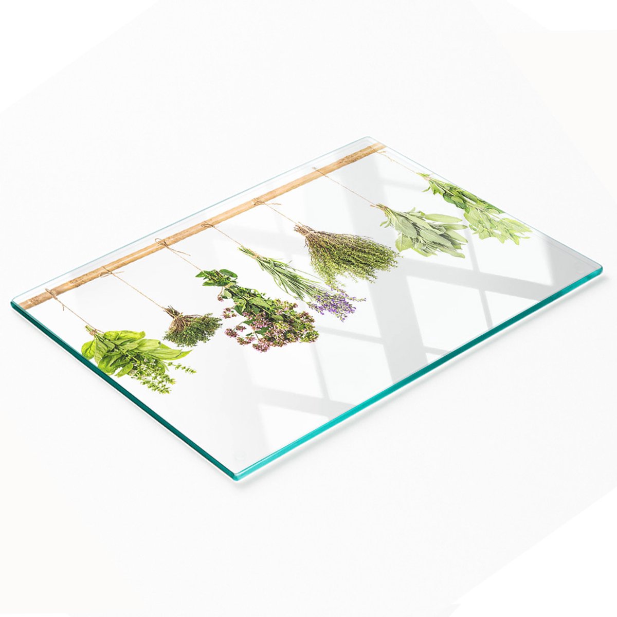 Decoratieve glazen serveerplank voor snacks met kruidenkoord 80x52 cm