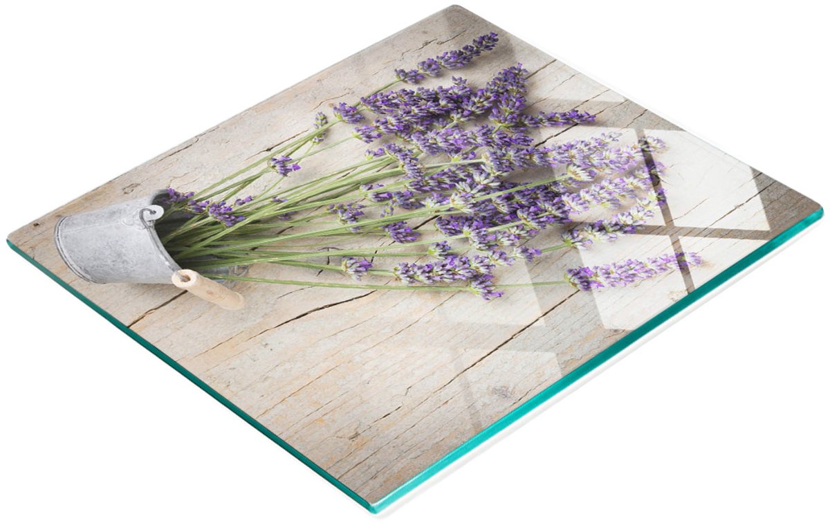 Keukenplank van gehard glas met afbeelding van lavendel in een pot, 60x52 cm