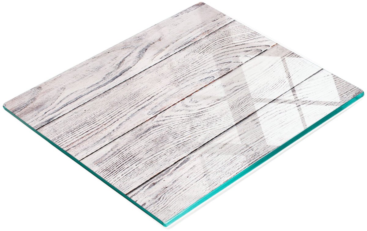 Decoratieve glazen snijplank met houten rand, 60x52 cm